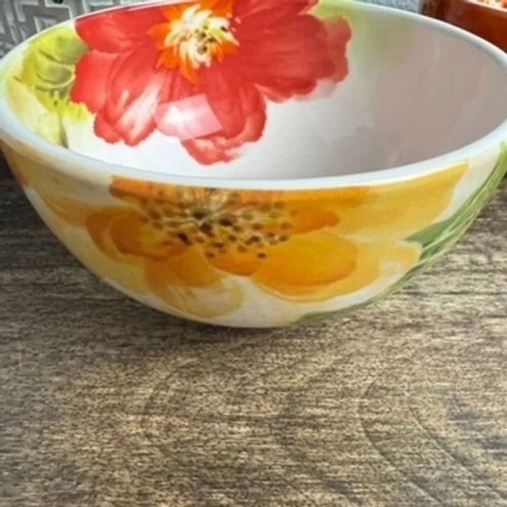 Pier 1 Amelia Floral Ironstone Bowls Set of 2 Colorful Cottage Kitchen 6